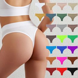 Women's Panties Sexy Fitness Sports Thong Solid Mid Waist G-string Seamless Underwear T-back Soft Girl Underpants Bikini Briefs