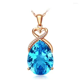 Chains 18K Rose Gold Color Sapphire Stone Pendant For Women Pure Natural Blue Gemstone Necklace Jewelry With Chain Gift