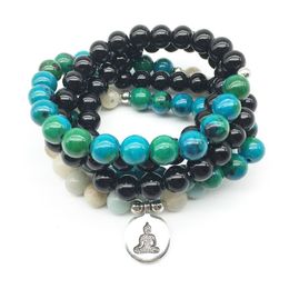 SN1236 2018 On Women's Yoga Bracelet Fashion Black Onyx Amazonite Bracelet Natural Phoenix Stone Balance Energy Jewelry241c