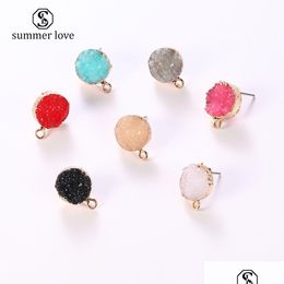 Charms New Nature Resin Druzy Stone Stud Earring Diy Charm Fit Women 7 Colour Crystal Pendant For Accessories Jewellery Making Dhgarden Dhwxn