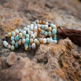 Pendants 8mm Amazonite Gemstone 108 Beads Mala Tassel Necklace Tibetan Retro Chakra Yoga Wristband Spiritua Religious