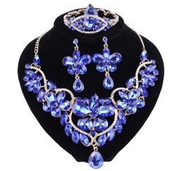 The New Blue Crystal Rhinestone Flower Necklace Earrings Set for Women Wedding Luxury Bridal Jewellery sets2281960