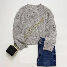 Women's Sweaters Women Basic Classic Retro Sequin-Embellished Grey Pullover Hand-knit Wool-blend Sweater 2024 In