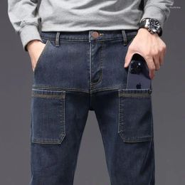 Men S Jeans Autumn Winter Fleece Thick Straight Solid Streetwear Fashion Loose Versatile Multiple Pockets Chic Casual Pants