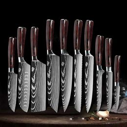 Kitchen Knives 1-10PCS Chef Knife Set Damascus Pattern Kitchen knives Sharp Stainless Steel Cleaver Slicing Santoku Professional Cooking Cutter Q240226