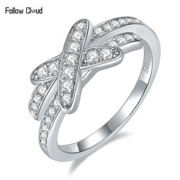 Rings Follow Cloud 0.35 Carat Moissanite Wedding Diamond Band Women Rings X Cross Shape 925 Sterling Silver D Colour Ring Fine Jewellery