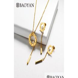 Pendant Necklaces Baoyan Zirconia Bride Jewelry Set Fashion Roman Numerals Stainless Steel Sets Gold Sier Wedding For Drop Delivery P Dhcm0