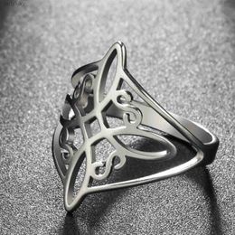 Solitaire Ring Witch Knot Stainless Steel Ring Wiccan Cross Celtics Knot Women Rings Witchcraft Good Luck Protection Amulet New Year 2023 Gifts 240226