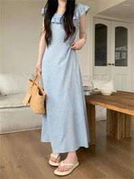 Casual Dresses Alien Kitty Sky Blue Maxi Dress Women Chic Elegant Ruffles Backless 2024 Florals Sexy Sweet OL Slim Mujer Summer Daily