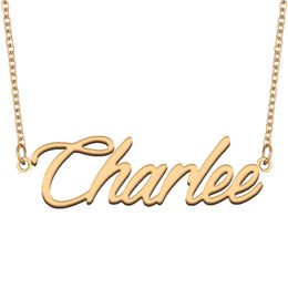 Charlee Name Necklace Custom Nameplate Pendant for Women Girls Birthday Gift Kids Best Friends Jewellery 18k Gold Plated Stainless Steel