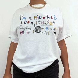 Women's T-Shirt Mirrorball Trendy Music T Shirt Egirl Y2k Streetwear Graphic Tops Loose Short Sleeve Grunge Aesthetic T-Shirts Women Clothes