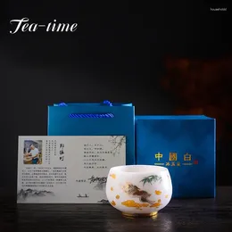 Tea Cups Famous Ice Jade Porcelain Master Handmade Raw Ore Kaolin Ingenuity Crafts Make Circle Foot Drawing Gold Collection Gift Box