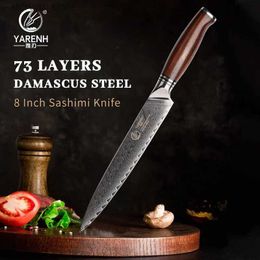 Kitchen Knives YARENH 8 Inch Sushi Sashimi Chef Knife Pro Cleaver 73 Layers High Carbon Damascus Stainless Steel Sharp Salmon Kitchen Knives Q240226