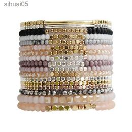 Beaded 18cm 1 Strand Bohemian Crystal Bracelets Multicolor Acrylic Copper Beads Bangles Golden Color Jewelry For Women YQ240226
