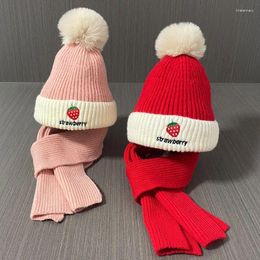 Berets Children's Plush And Thick Insulation Wool Hat Scarf Autumn Winter Female Baby Knitted Ear Protectors Head Cap Large Ball