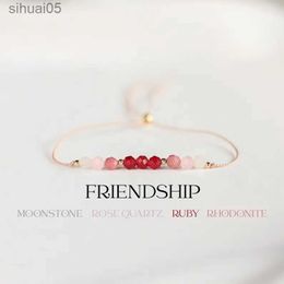 Beaded Friendship bracelet Adjustable silk bracelet ruby rose quartz roseite moonstone Birthday gifts Handmade gifts for friends YQ240226