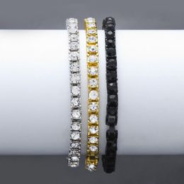 Iced Out Gold Chain Bracelet For Mens Hip Hop Damond Tennis Jewelry Single Row Rhinestone Bracelets 8inch213n