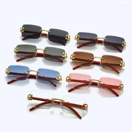 Sunglasses 2024 Men Fashion Retro Square Rimless Outdoor Travel Shades UV400 Goggles Rider Glass
