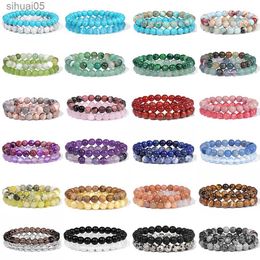 Beaded 2Pcs/Set Natural Stone Bracelets For Women Men 8mm Crystal Beads Bracelet Set Turquois Amethysts Agates Energy Meditation Bangle YQ240226