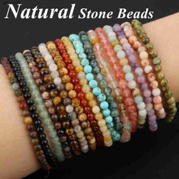 Beaded 4 6 8mm Natural Stone Beaded Bracelet Agate Jade Beads Charm Elastic Bracelets for Women Men Jewellery Handmade Yoga Trendy Bangle YQ240226