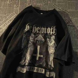 Men's T-Shirts Women T Shirt Demon Print Anime Gothic Oversized T Shirt Short Sleeve Tee Y2k Punk Vintage Funny Streetwear Summer Tops ClothesL2402
