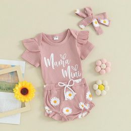 Clothing Sets Baby Girls 3 Piece Outfits Letter Print Short Sleeve Romper And Daisy Shorts Cute Headband Summer Clothes