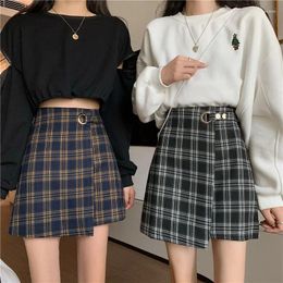 Skirts Fall Irregular High Waist A- Line Plaid Short Skirt Women's Woman Faldas Jupe