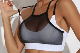 Yoga Outfit Patchwork Mesh Sports Bra Black And White Fitness SSuit Vest Integrated Cup Chest Pad