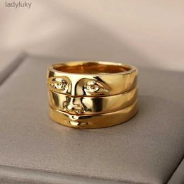 Solitaire Ring Eye Rings For Women Men Stainless Steel Gold Plated Vintage Face Finger Ring Set Handmade emo y2k Jewelry 2023 anillos 240226