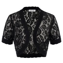 Jackets KK Women Lace Bolero Black White Short Sleeve Open Front Irregular Hem Shrug Elegant Ladies Cropped Jacket Shrug For Dress A30