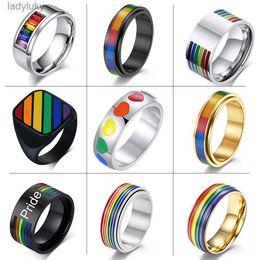 Solitaire Ring Rainbow Colour Series Stainless Steel Rainbow Pride Ring For Men Woman Wedding Engagement Jewellery Gifts 240226