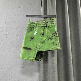 Designer Skirts Summer Fashion Irregular Green Tie Dye Denim Skirt Women High Waist A-line Short Sexy Girls Asymmetrical SkirtSkirts designer5156