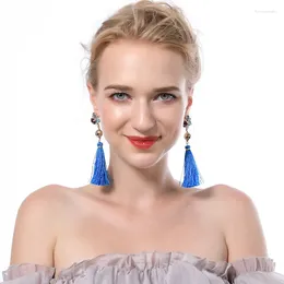 Dangle Earrings Tibetan Long Gorgeous Blue Color Cotton Earring For Women Handmade Cute Bridal Gift Tassel Jewelry