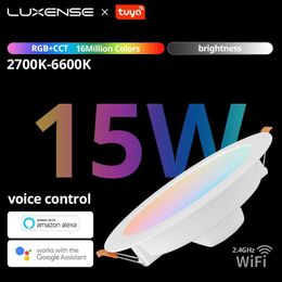 Downlights Luxense 15W LED Downlight Tuya Smart Home CCT RGB Recessed in Ceiling 220V Lamp Dimmable For Interior Decoration YQ240226