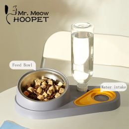Supplies Hoopet Dog Bowl with Stand Automatic Water Storage Dispenser Pet Cat Food Bowl 2in1 Splashproof Water Container Removable