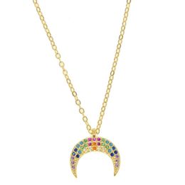 2018 new arrived jewelry for Christmas gift Rainbow CZ colored stone crescent moon Hord charm 925 sterling silver pendant necklace3078