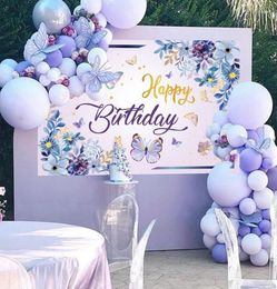 Party Decoration Purple Butterfly Birthday Backdrops For Girl Decor Props Kids BabyShower Po Pography Background3949770