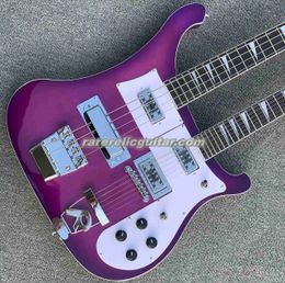 In stock Trans Purple Double Neck 4003 4 Stings Electric Bass 330 360 12 Strings Electric Guitar Pearl Triangle Inlay Chrome Hardware