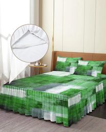 Bed Skirt Oil Painting Abstract Geometric Green Elastic Fitted Bedspread With Pillowcases Mattress Cover Bedding Set Sheet