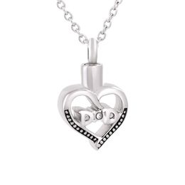 IJD9850 2pcs lot Hollow Heart Cremation Urn Necklace Human Ashes Memorial Ash Keepsake Pendant Necklace Funeral Jewelry with Cryst225f