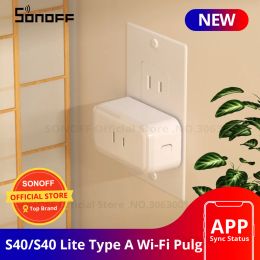 Control SONOFF S40/ S40 Lite Type A Wifi Plug Smart Socket Wireless Remote Control Works with Alexa Google Home Voice , For eWeLink APP