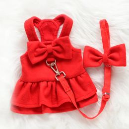 Harnesses Cute Princess Dog Chest Clothes Harness Vests With Leash New Year Puppy Small Animal Red Bows Outdoor Walking Pet Lead For Cat