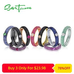 Rings SANTUZZA Silver Ring For Women Multicolor Stones Stackable Eternity Rings 925 Sterling Silver Party Trendy Fashion Jewelry