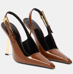 Designer Sandal Women Sandals Shoes Patent Leather Slingback Pumps Square Pointed-toe High Heels Party Dress Wedding Elegant Walking