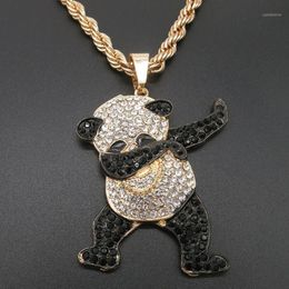 Pendant Necklaces Gold Colour Rhinestone Luxury Hip Hop Dancing Funny Animal Panda Iced Out Rock For Mens Jewellery Gifts1327N