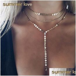 Pendant Necklaces Y Mtilayer Sequins Long Tassel Choker Necklace Accessories For Women Jewellery Layers Collar Drop Delivery J Dhgarden Dhp3V