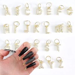 Necklaces 26pcs Az English Letter Zircon Nail Dangle Charms Rhinestones 26 Alphabet Shiny Nail Piercing Pendant Charms Manicure Jewellery