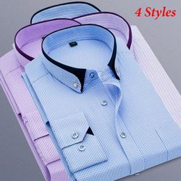 High Quality Mens Plaid Striped Business Shirt Long Sleeve Casual Cotton Formal Dress Shirts Classic 240223