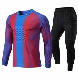 Men's Tracksuits Protection Doorkeeper Tracksuit Kids Adult Long Sleeves Goalkeeper Soccer Jersey Set Children Men Goalie Uni242i