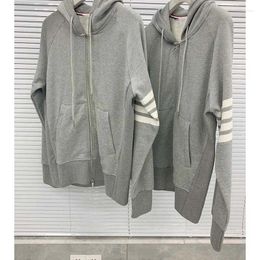Men's Hoodies Classic Hoodie Sweatshirts Korean Fashion Zipper Streetwear Clothes Grey Striped Casual Sportwear Men Women Cotton Jacket